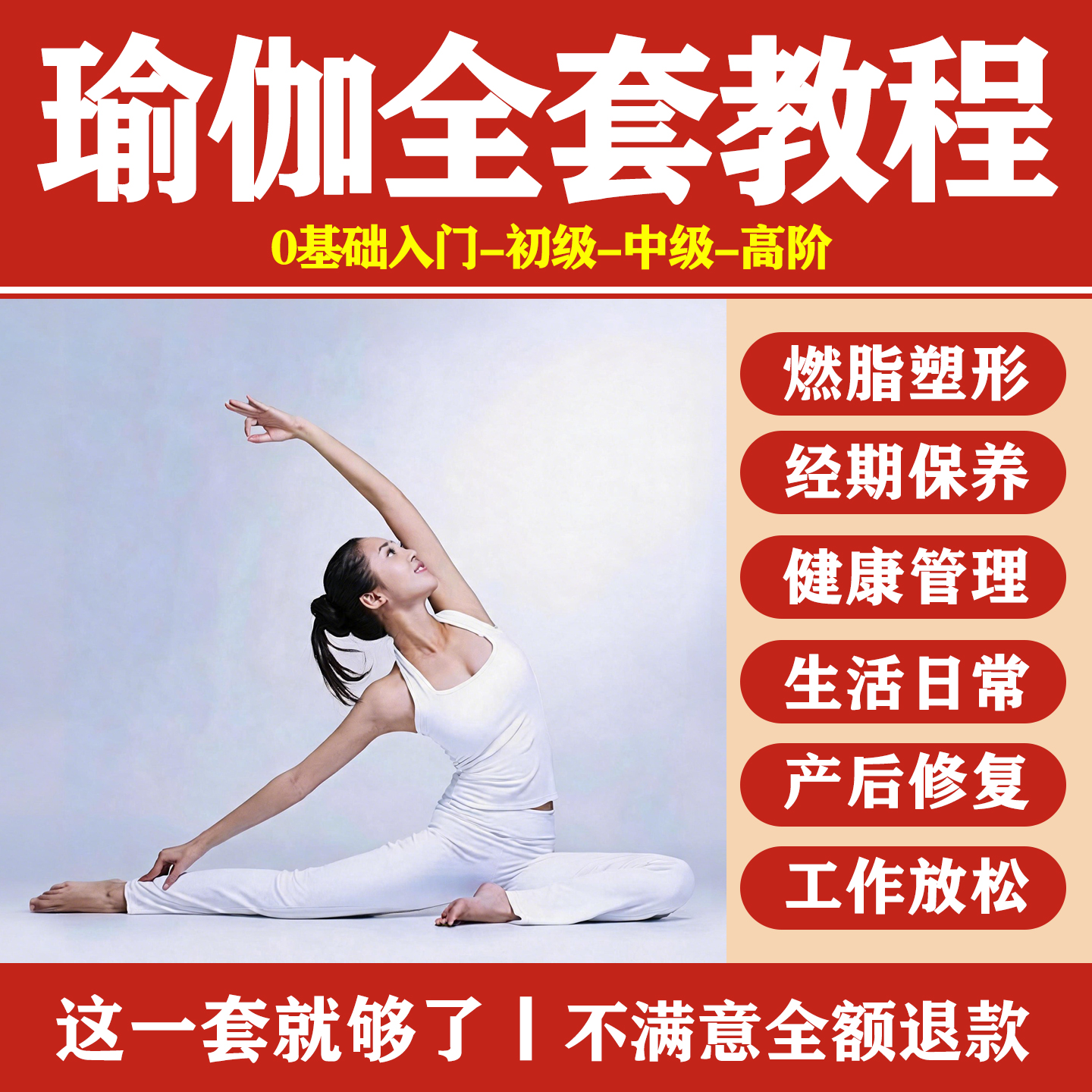 瑜伽视频教程零基础全套塑形减肥健身孕妇产后恢复自学跟练网课-淘虚拟优选